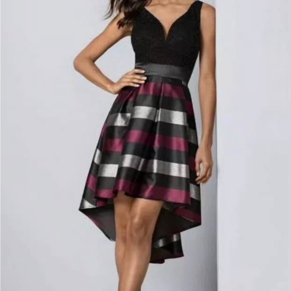 VENUS Black and Purple High Low Cocktail Dress - Picture 2 of 6